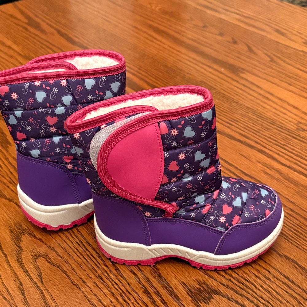 Cozy Heart Pattern Kids Snow Boots - Purple and Pink